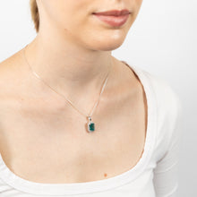 Load image into Gallery viewer, Sterling Silver Rhodium Plated White And Emerald Green Cubic Zirconia Rectangle Pendant