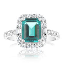 Load image into Gallery viewer, Sterling Silver Rhodium Plated White And Emerald Green Rectangular Cubic Zirconia Ring