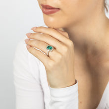 Load image into Gallery viewer, Sterling Silver Rhodium Plated White And Emerald Green Rectangular Cubic Zirconia Ring