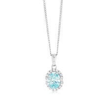 Load image into Gallery viewer, Sterling Silver Rhodium Plated White And Aquamarine Cubic Zirconia Oval Pendant