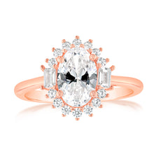 Load image into Gallery viewer, Sterling Silver Rose Gold Plated White Cubic Zirconia Fancy Flower Ring