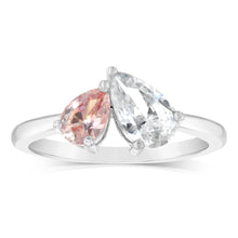 Load image into Gallery viewer, Sterling Silver Rhodium Plated White And Morganite Pear Fancy Ring