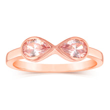 Load image into Gallery viewer, Sterling Silver Rose Gold Plated Morganite Pear Cubic Zirconia Infinity Ring