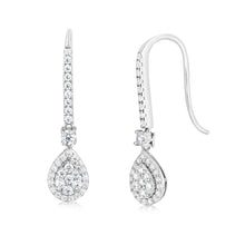 Load image into Gallery viewer, Sterling Silver Rhodium Plated White Cubic Zirconia Fancy Pear Shaped Drop Earrings