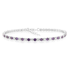 Load image into Gallery viewer, Sterling Silver Rhodium Plated White And Amethyst Round Zirconia 16.5+3cm Tennis Bracelet