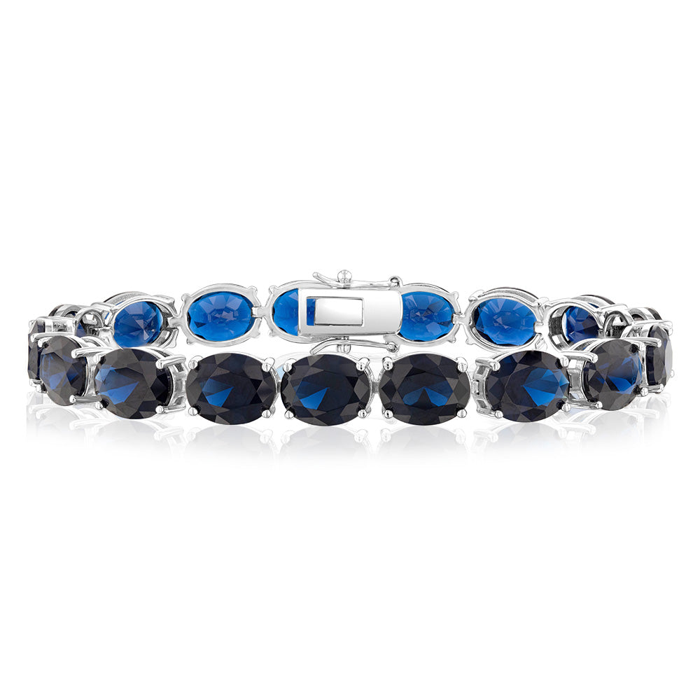 Sterling Silver Created Sapphire 18.4cm Tennis Bracelet