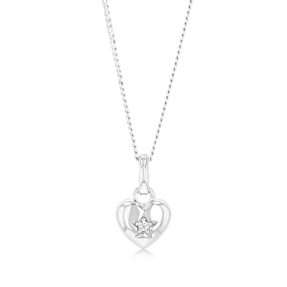 Sterling Silver Rhodium Plated White Zirconia Heart Pendant