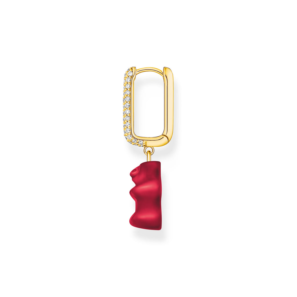 Thomas Sabo Gold Plated Sterling Silver Haribo Cubic Zirconia Red Bear Hoop Single Earring Only