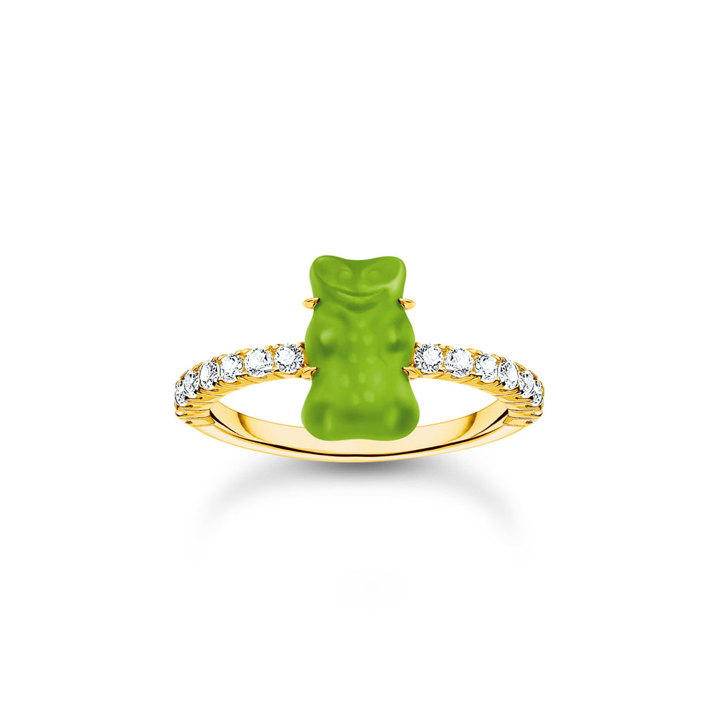 Thomas Sabo Gold Plated Sterling Silver Haribo Cubic Zirconia Apple Green Bear Ring