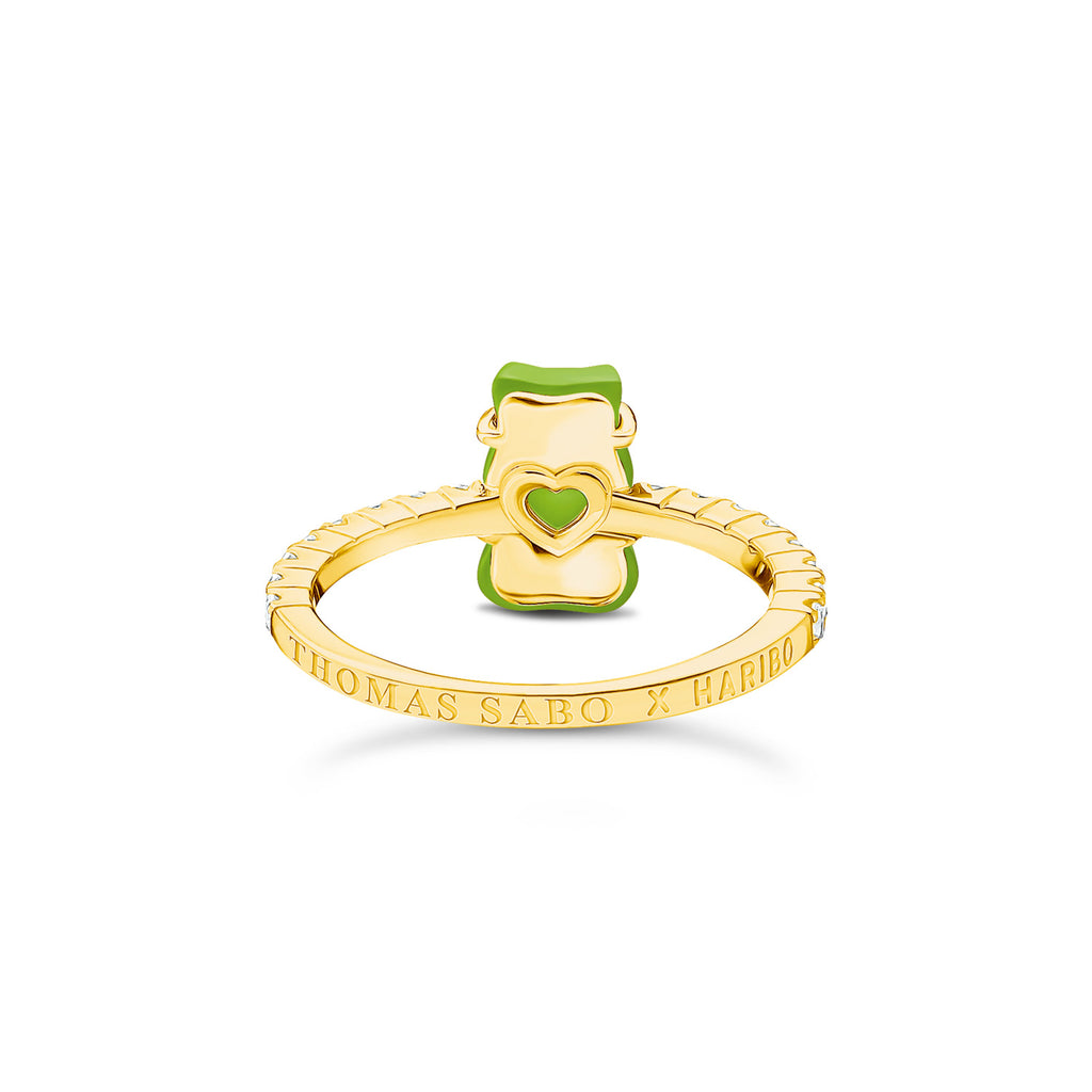 Thomas Sabo Gold Plated Sterling Silver Haribo Cubic Zirconia Apple Green Bear Ring