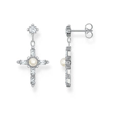 Load image into Gallery viewer, Thomas Sabo Sterling Silver True Romance Cross Cubic Zirconia Pearl Earrings