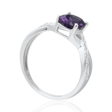 Load image into Gallery viewer, Sterling Silver Cubic Zirconia Purple Oval Ring