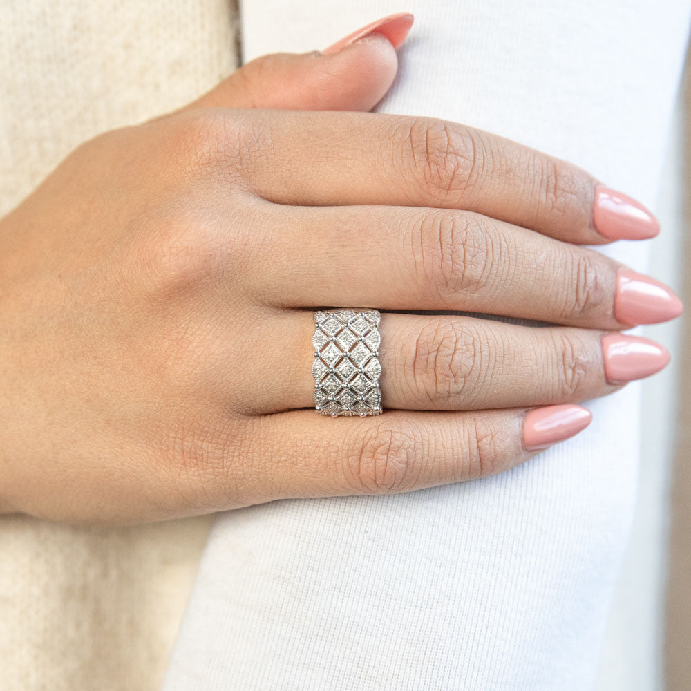 Silver diamante deals band ring