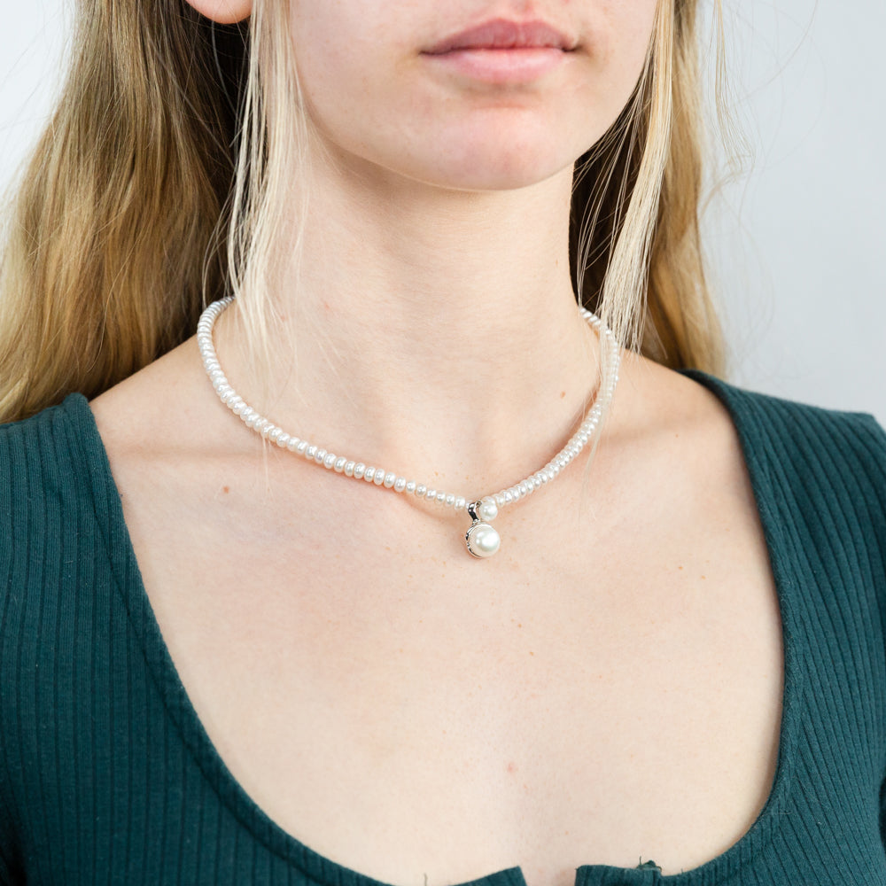 Silver pearl online choker