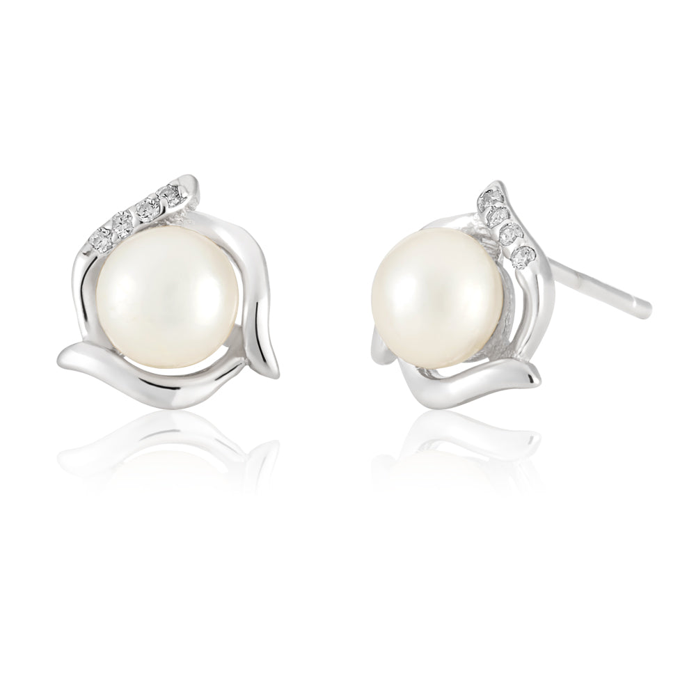 White 9x10mm Freshwater Pearl Stud Earrings