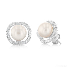 Load image into Gallery viewer, Freshwater Pearl and Zirconia Earrings and Pendant Gift Boxed Set.