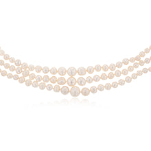 Load image into Gallery viewer, Three Layered Graduated Potato Shaped Pearl Necklace 46cm With Silver Clasp