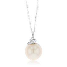 Load image into Gallery viewer, White South Sea Pearl &amp; Diamond Pendant on 45cm Sterling Silver Chain