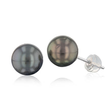 Load image into Gallery viewer, Sterling Silver 8-10mm Tahitian Pearl Stud Earrings