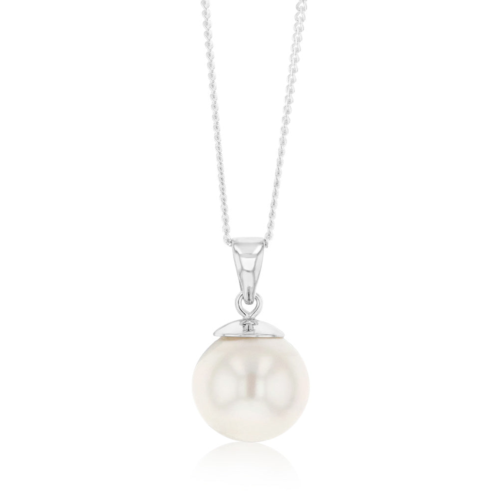 Sterling Silver 9-11mm White South Sea Pearl and Diamond Pendant on 45cm Chain