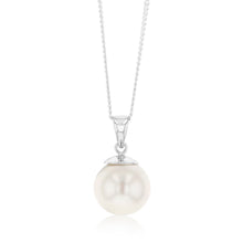 Load image into Gallery viewer, Sterling Silver 9-11mm White South Sea Pearl and Diamond Pendant on 45cm Chain