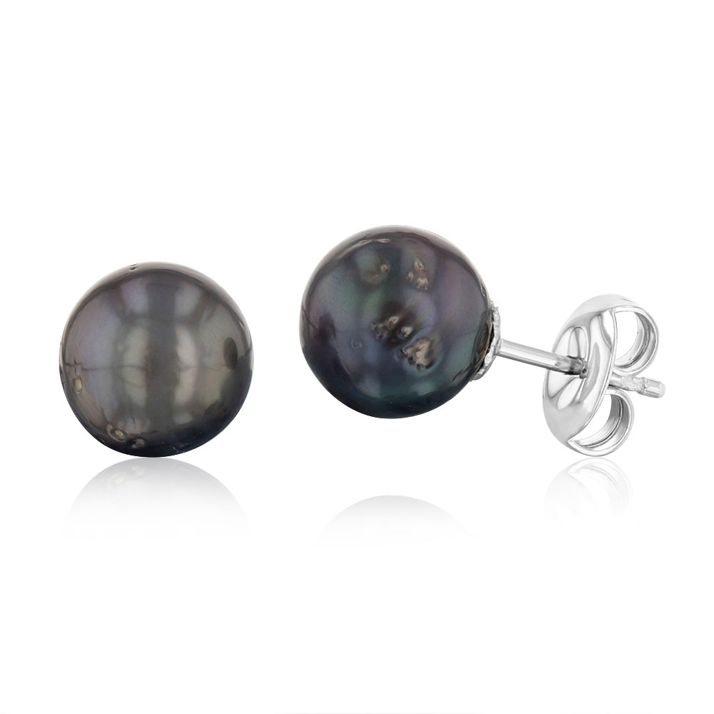 Sterling Silver 8-10mm Tahitian Pearl Stud Earrings