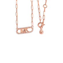 Load image into Gallery viewer, Michael Kors Rose Gold Plated Sterling Silver Premium Pave Empire Link Pendant with Chain